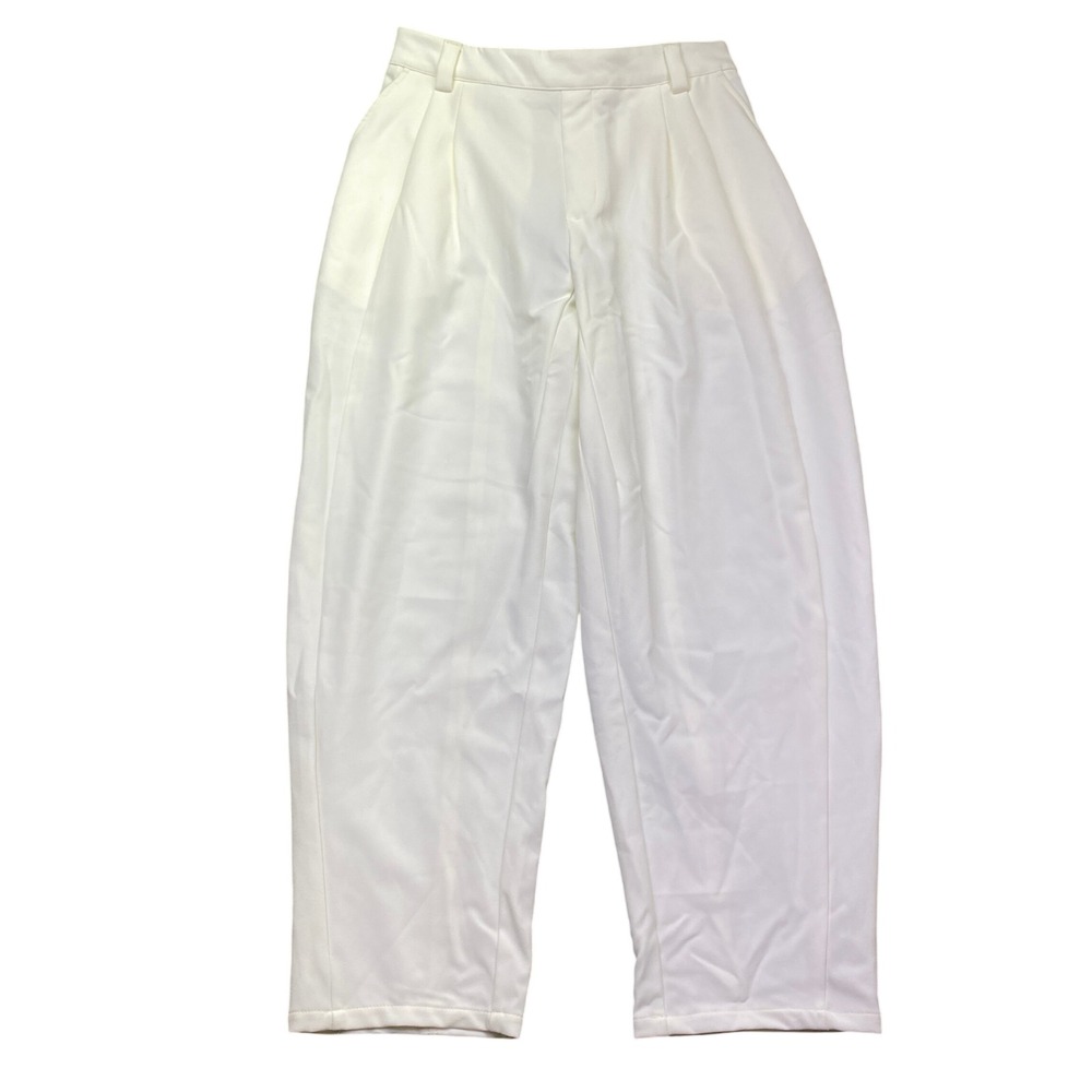 Halara Cream Pleated High Waisted Tapered Pants Size Medium NWT D2817814